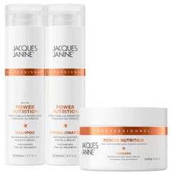 Kit Jacques Janine Power Nutrition Shampoo Sem Sal Condicionador Leave-In 240ml Máscara Creme 240g