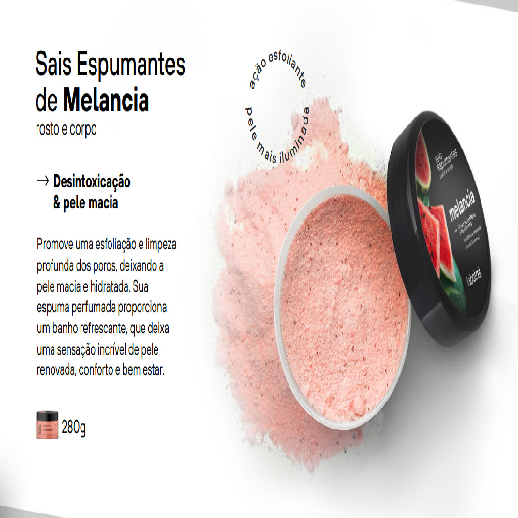 Detalhes do Kit Experiência Banho Esfoliante Sais Sabonete Hidratante Melancia Dia a dia Labotrat Auto cuidado
