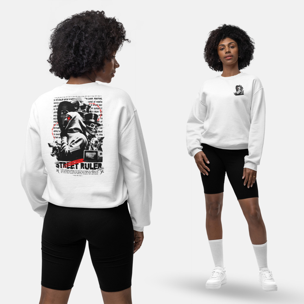 Moletom Blusa de Frio Branco Preto Feminino Estampado Street Rules Algodão Flaneado Oversized Street Wear Confortável Inverno Unissex