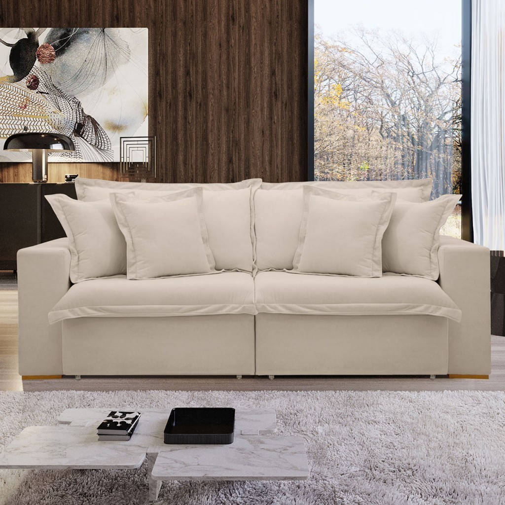 Sofá Cama 3 Lugares Arizona Retrátil 20735 Boucle Bege  - Celflex - Home & Living