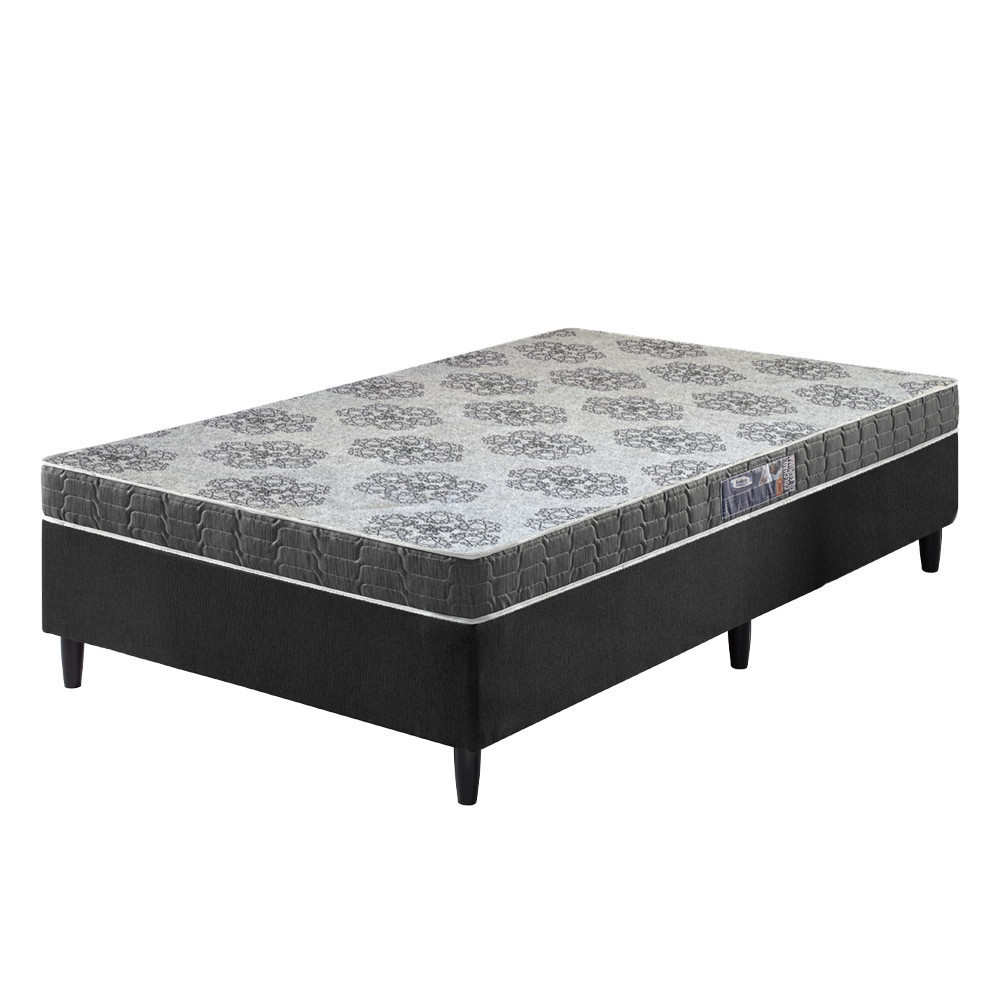 Cama Box Solteiro Preta + Colchão Washington Espuma D23 Liso 88x188x51cm - Home & Living