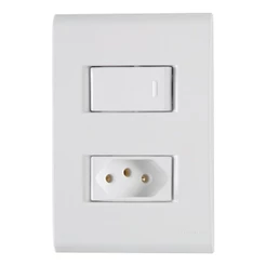 Conjunto 4 x 2 Tramontina com Interruptor Simples e Tomada 2 Pinos + Terra 10A 250v Branco - 57170/264