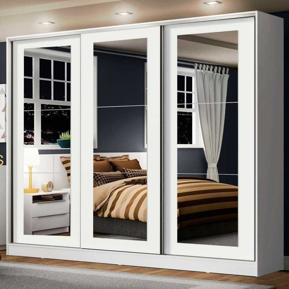 Guarda-Roupa Casal 100% MDF Madesa Eros 3 Portas de Correr de Espelho - Branco - Home & Living