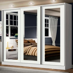 Guarda-Roupa Casal 100% MDF Madesa Eros 3 Portas de Correr de Espelho - Branco