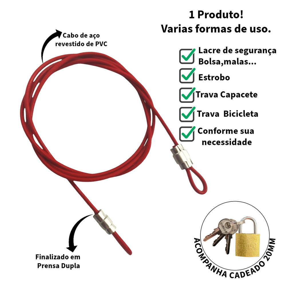 3  Lacres de Segurança Multiuso 35cm + 3 Cadeado 20mm - Trava Porta Bolsa Bike Gopro