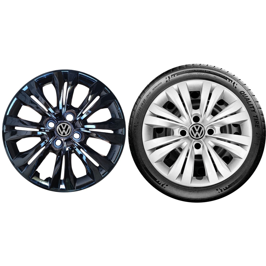 Calota 4pc Vw Gol Saveiro Voyage Preta Prata Aro 14 Aro 15