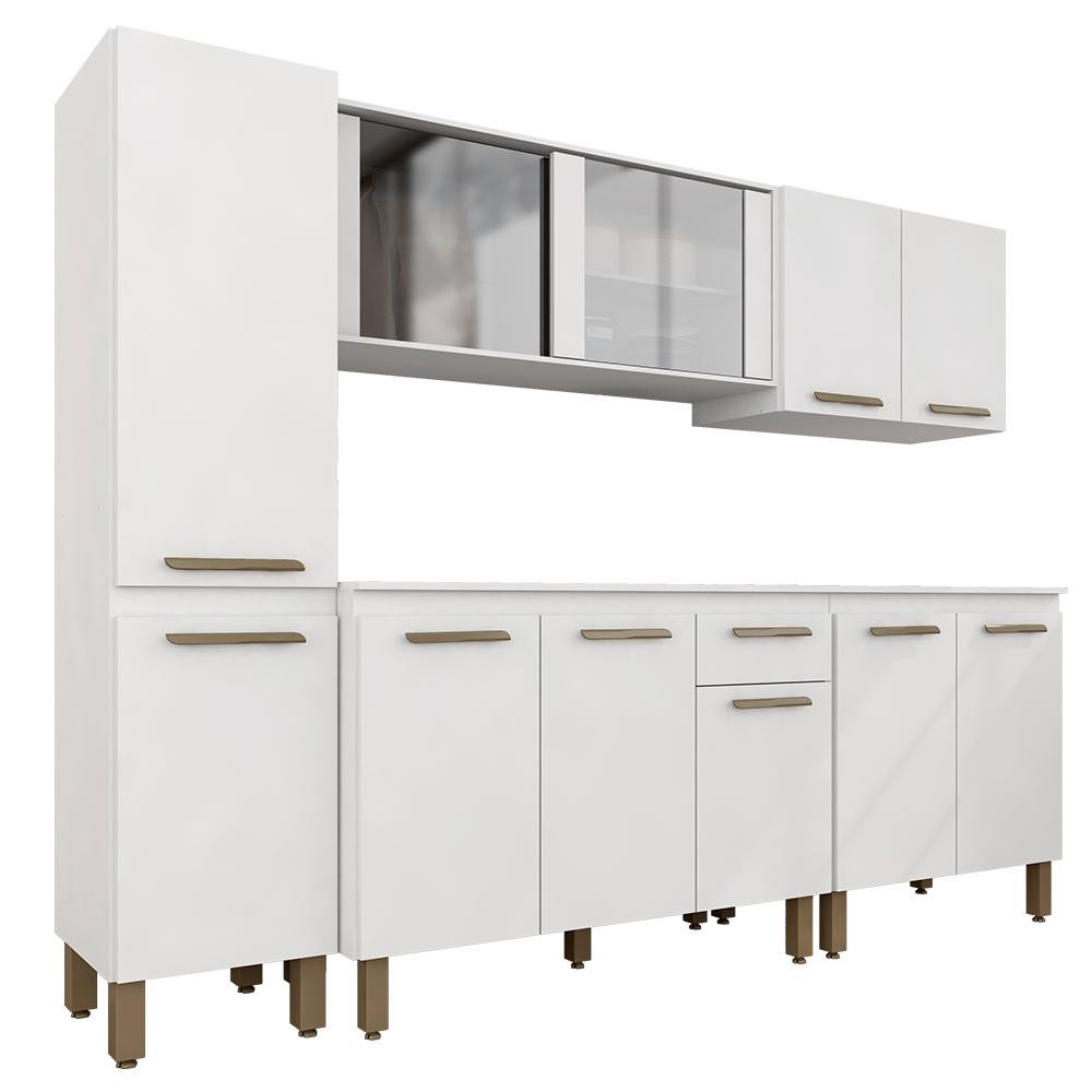 Cozinha Modulada 11 Portas 5 Peças 1 Paneleiro 2 Aéreos 2 Balcões Tieli Branco - Móveis Arapongas