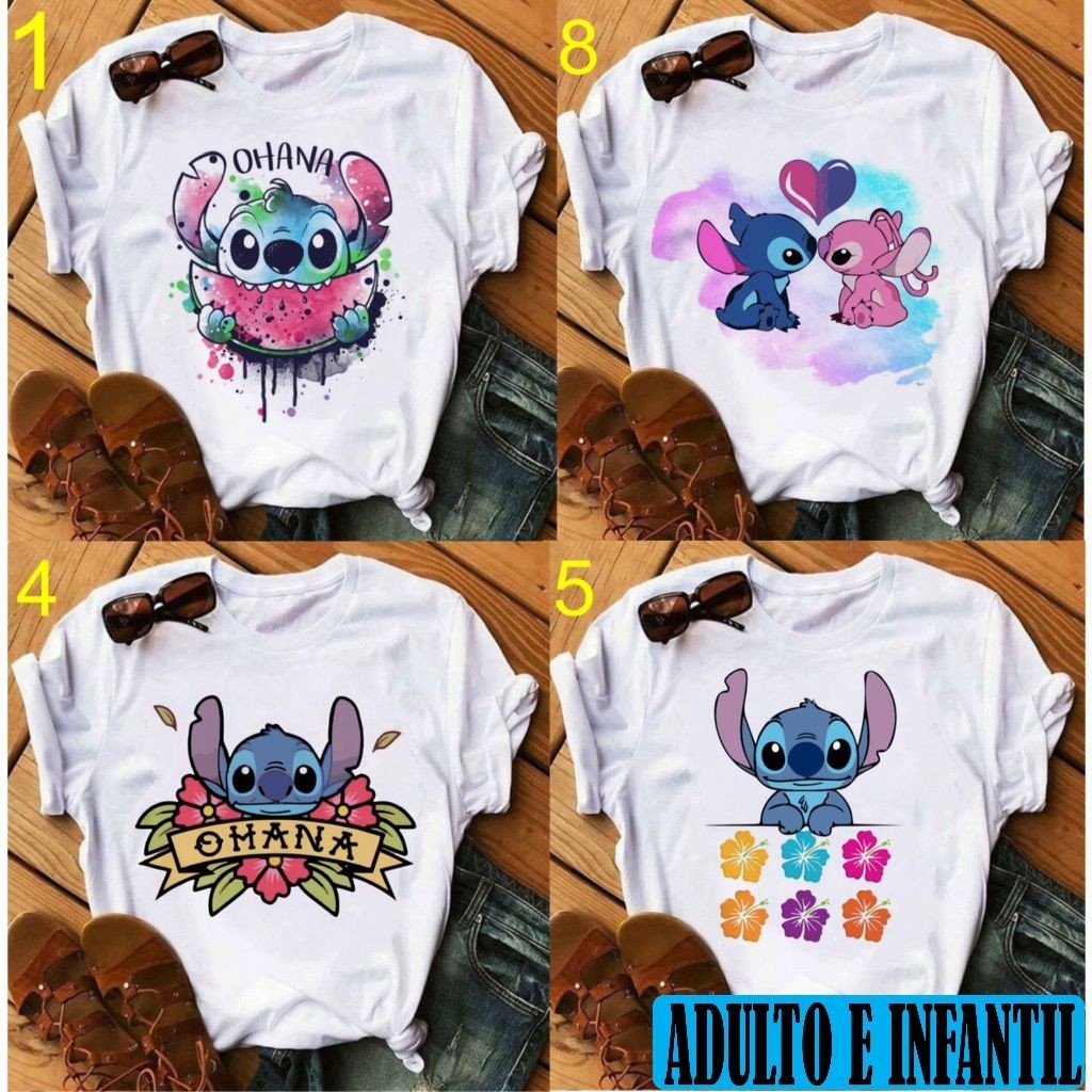 camisa T Shirt Camiseta ,lilo Stitch Ohana unissex em Oferta na Shopee