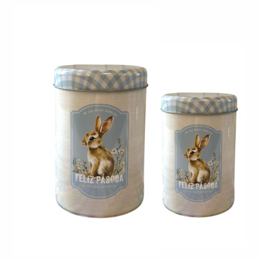 Kit 2 Latas de Páscoa Azul - Coelho Feliz Páscoa - 15,5 / 13cm - 1 unidade - Cromus - Rizzo em Oferta na Shopee