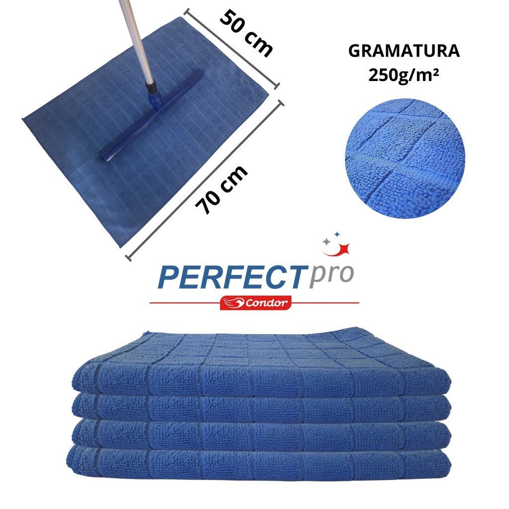 Pano de Chão Microfibra Limpeza Geral Grande 70x50 C/ 4 UN - Perfect Pro Condor