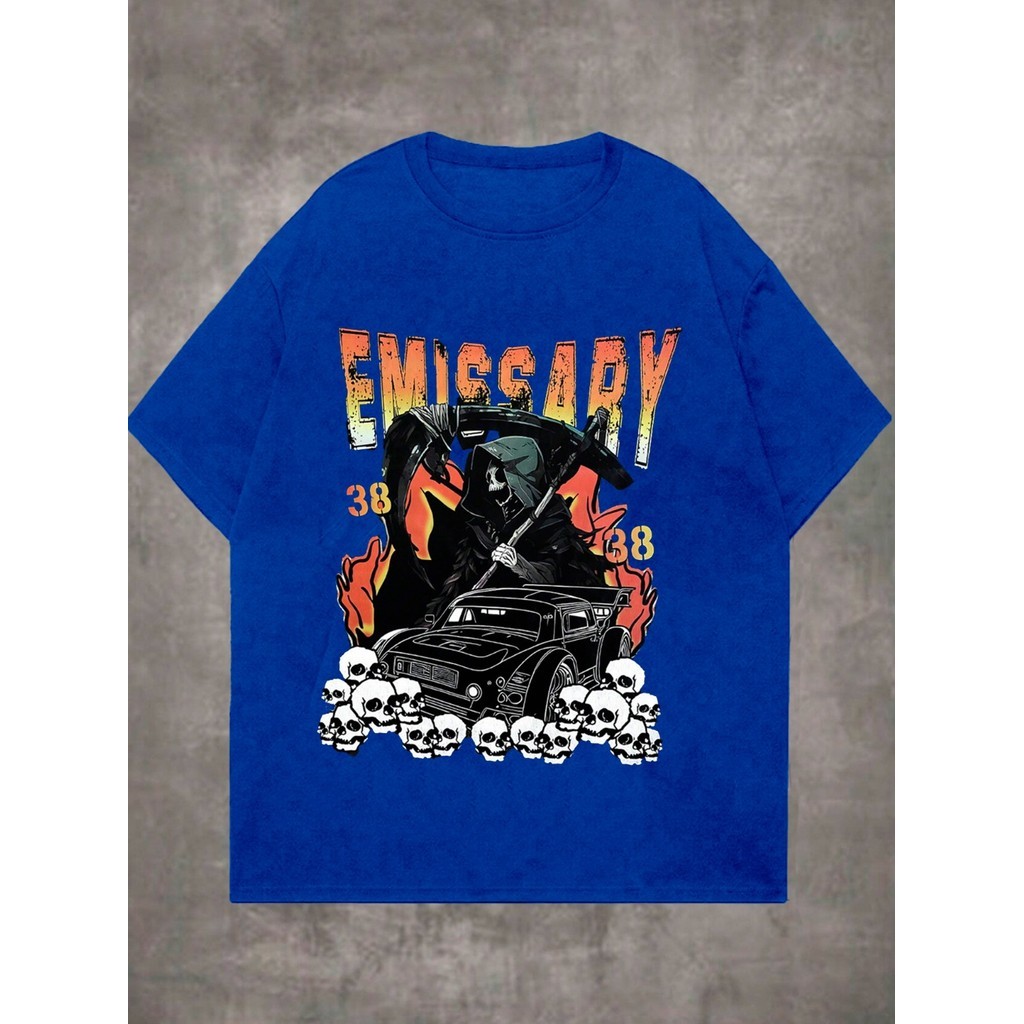 Camiseta Oversized Unissex Larga Confortável Estampa Emissary Caveira Fantasma Morte Fogo Camisa
