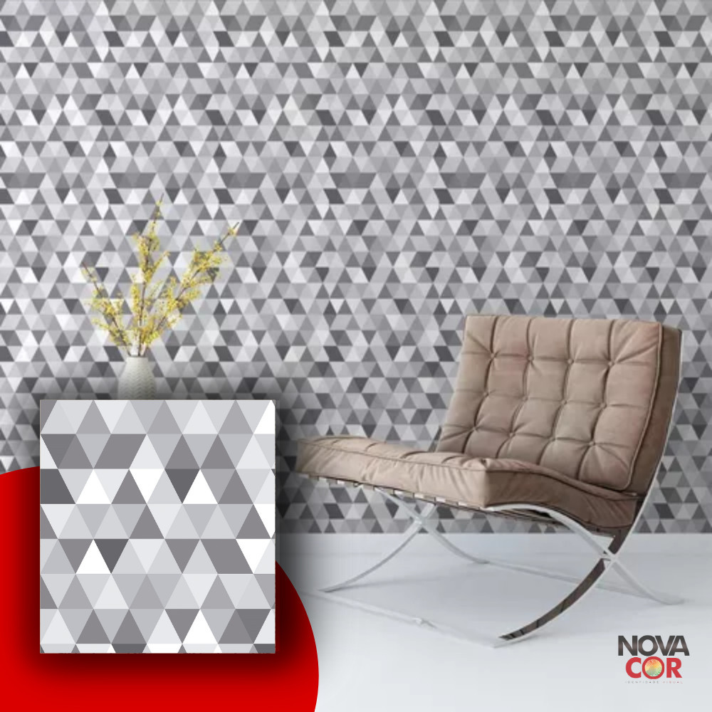 Papel De Parede Estampa Clásico Triángulo Cinza Autocolante Elegante 3Mx50cm
