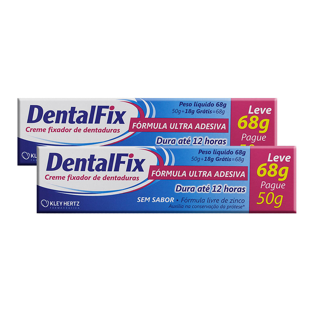 Kit 2 DentalFix Creme Fixador de Dentaduras Sem Sabor Leve 68g Pague 50g - Health