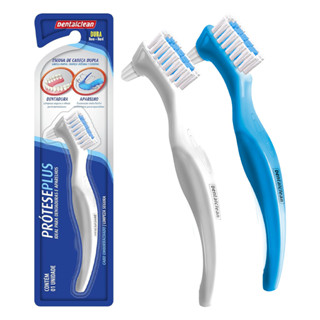 Escova de Dentaduras Aparelhos e Próteses Plus Denture Dura Cabeça Dupla Dentalclean em Oferta na Shopee