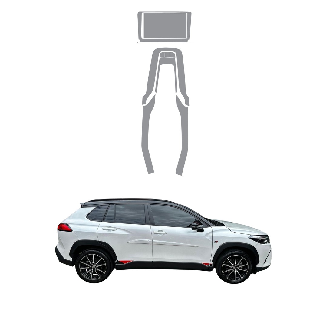 Película PPF Proteção Kit Console Central Multimídia Toyota Corolla Cross XRX Hybrid 2024 TPU Anti Risco