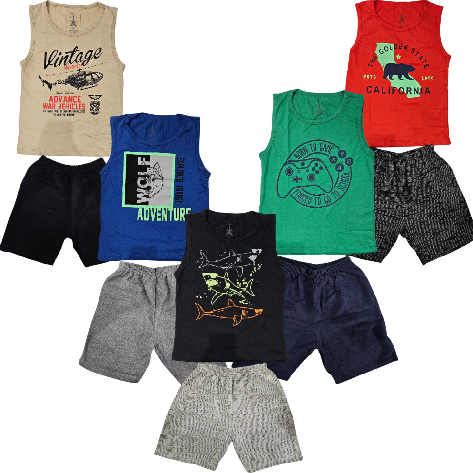 Roupa Infantil Menino 1 Conjunto com 2 peças de Roupa Sortido - 1 Regata + 1 Shorts