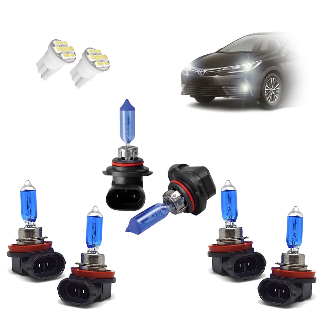 Kit Lâmpadas Halógena Super Branca Farol Baixo H11 Alto HB3 e Milha H11 para Corolla 2015 2016 2017 2018 2019 2020