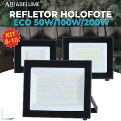 Kit 10 Holofote Refletor Led ECO Pro 200W 100W 50W Luz Fria 6500K IP65 Bivolt Iluminação Externa