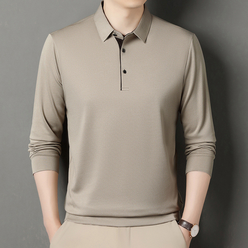 Novo estilo lapela camisa POLO masculina de manga comprida confortável moda respirável Casual camisa de fundo