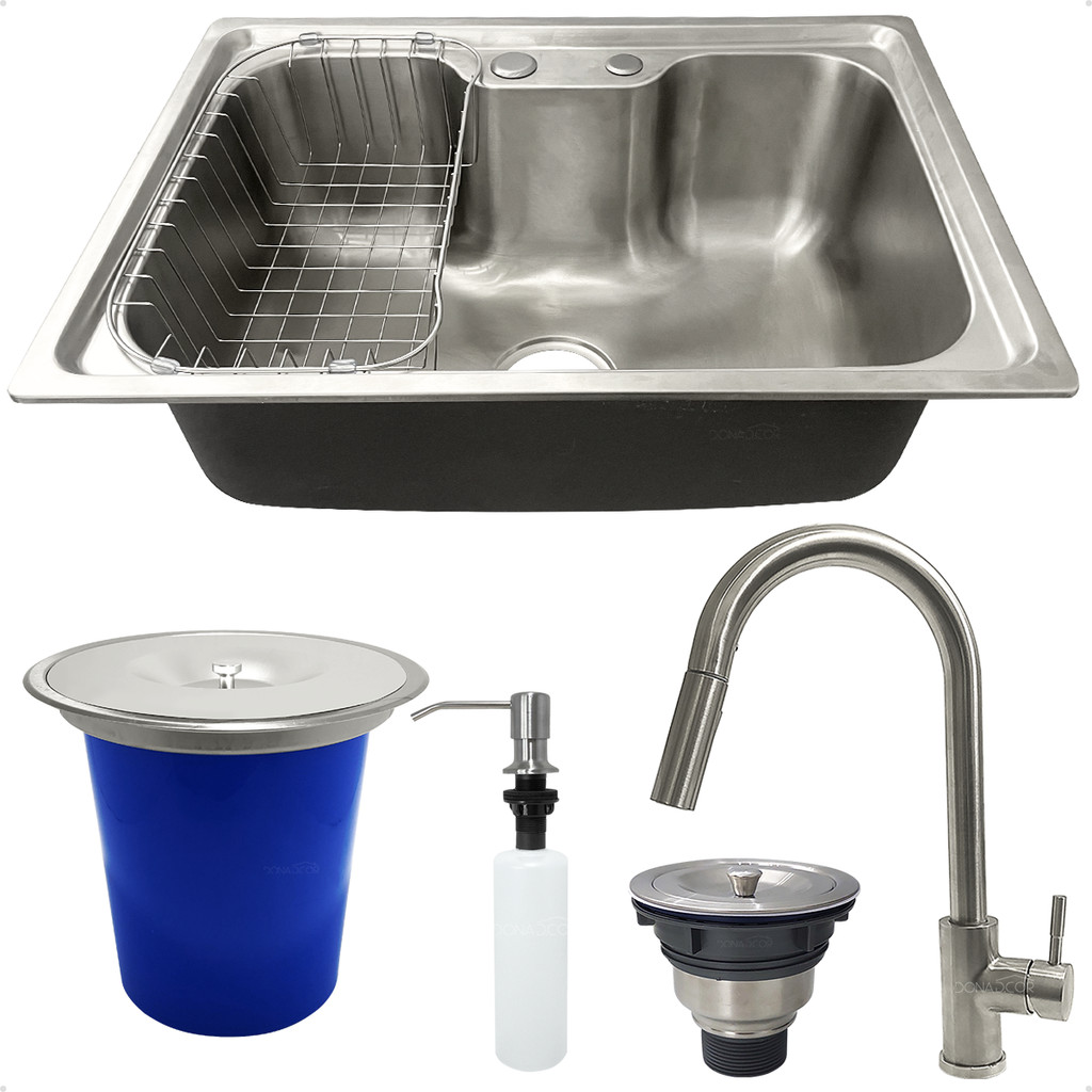 Kit Cozinha Cuba Gourmet Inox 304 60x42 Torneira Alta Lixeira 5 Litros Dispenser 500ml Valvula Sifao