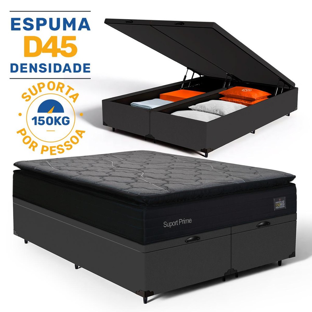 Cama Box Baú com Colchão de Espuma D45 Pillow Top Suport Prime Queen 158cm - Home & Living