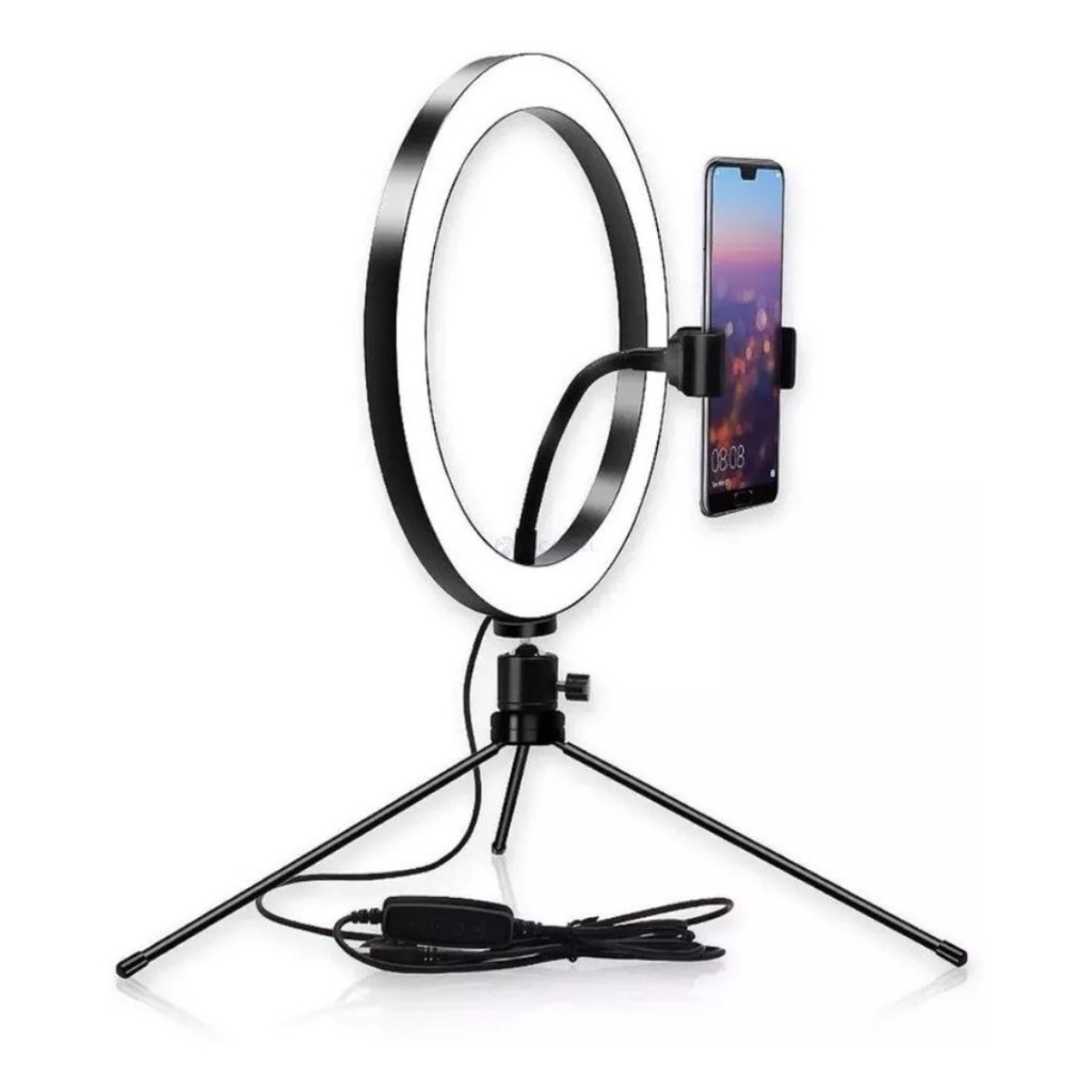 Ring Light 26cm/10 Polegadas + Tripé De Mesa + Suporte Celular Anel Led P/ iphone samsung