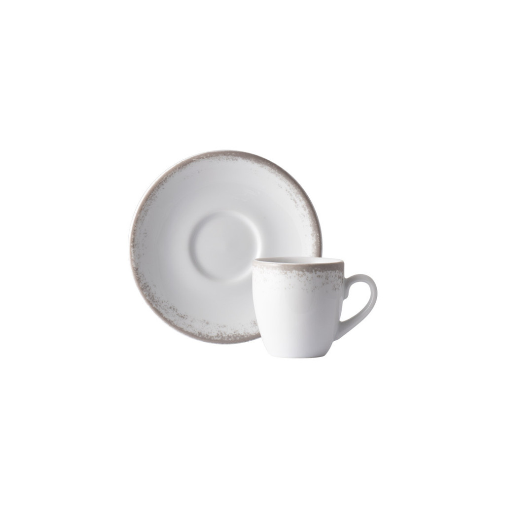 Xicara Café Com Pires 60ml Porcelana Schmidt - Dec. Nevoa Cinza 2433