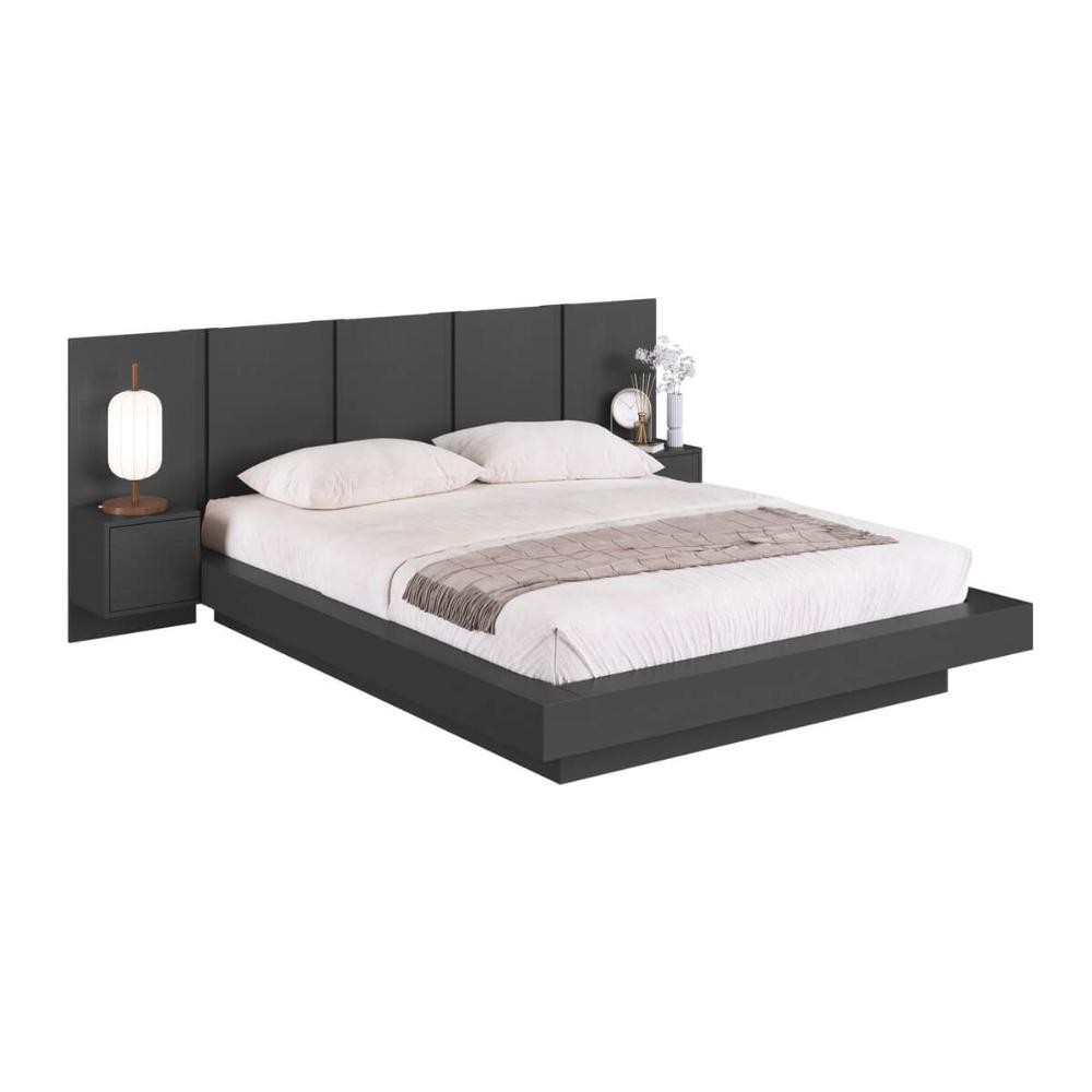 Cama Suspensa Casal Queen com Cabeceira e 2 Mesas de Cabeceira CJ075 200cm Grafite - Art In Móveis em Oferta na Shopee
