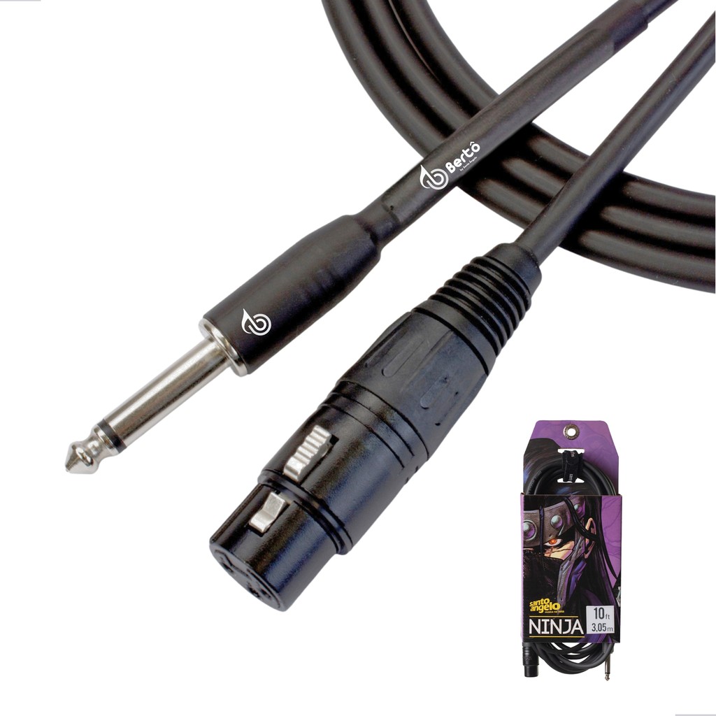 Cabo Balanceado Microfone Bertô By Santo Angelo Ninja 3 Metros Cinza Chumbo P10 Macho XLR Fêmea