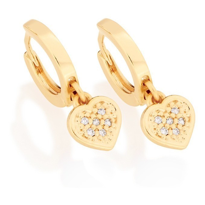 Brinco Argola Lisa E Coração Zircônias Rommanel 524045 em Oferta na Shopee
