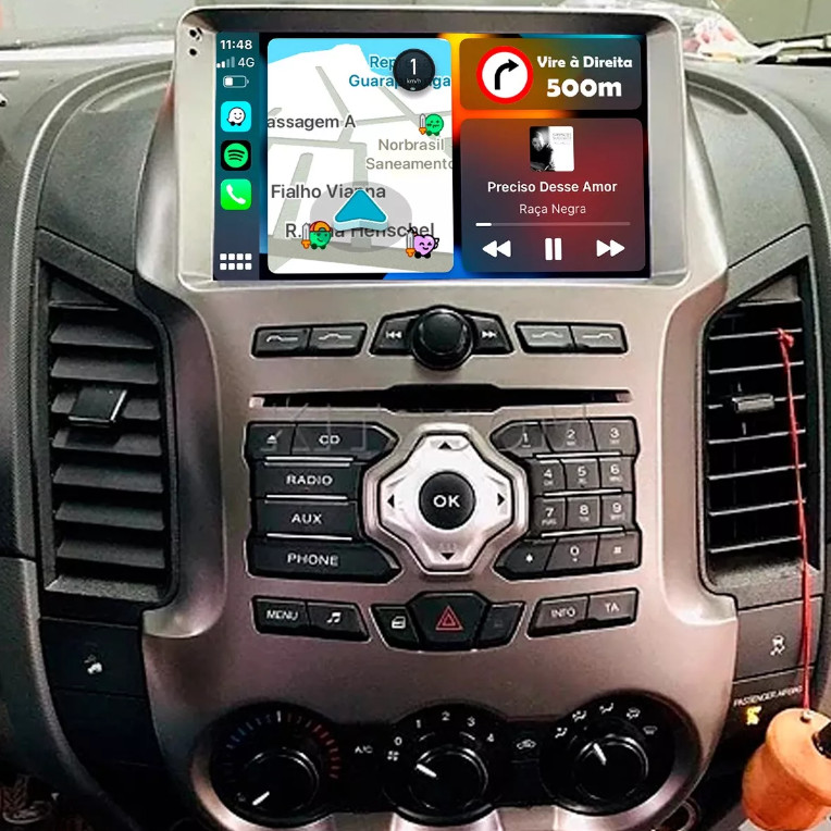 Central Multimidia para FORD RANGER 2012 CINZA  com Kit (TELA ,CHICOTE e MOLDURA)