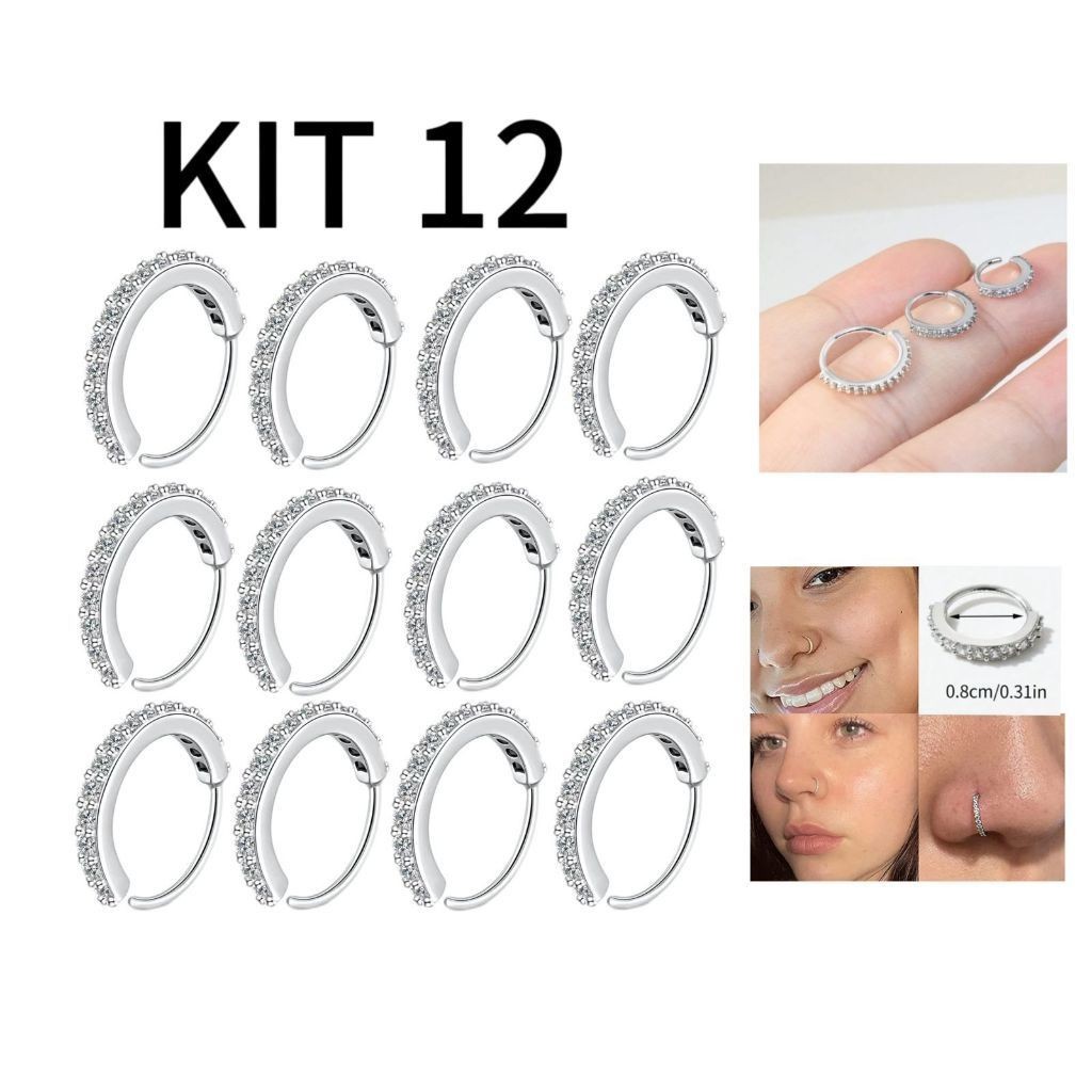 Kit 12 Unidades Piercing De Orelha De Tragus Com Argola De Cartilagem 10mm Snug RookNANA