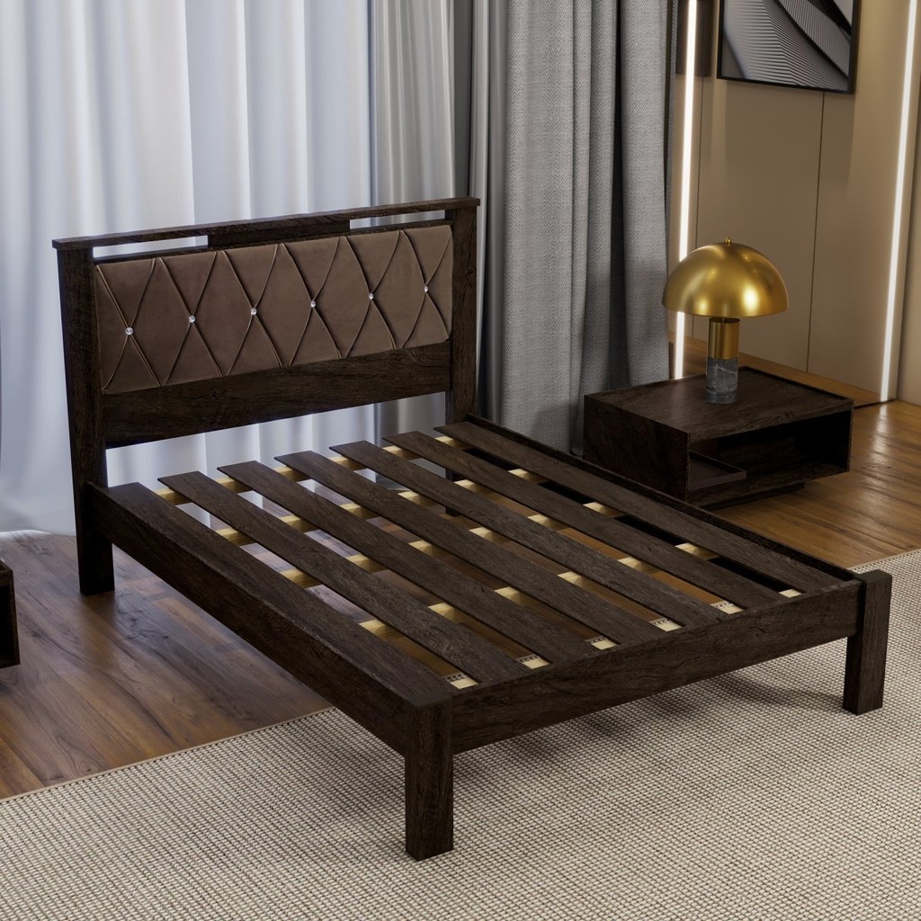 Cama Casal com Cabeceira Estofada Alaska  Mocaccino/Marrom - Home & Living