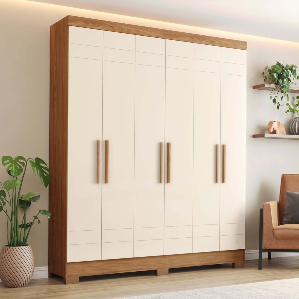 Guarda-roupa 6 Portas 2 Gavetas Arthur Nature/Off White em Oferta na Shopee