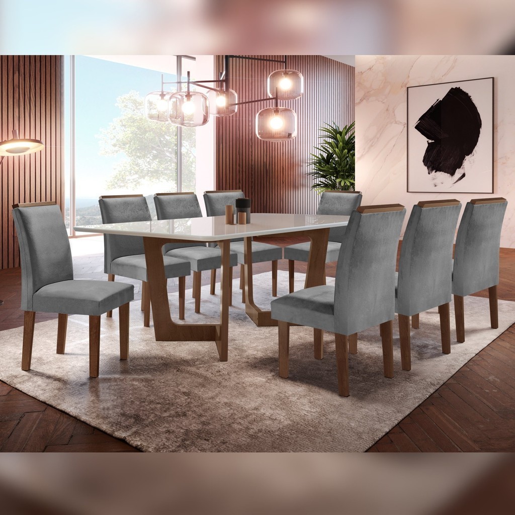 Conjunto Sala De Jantar Nápoles Tampo Vidro/MDF com 8 Cadeiras Luísa Smart Plus  Chocolate...