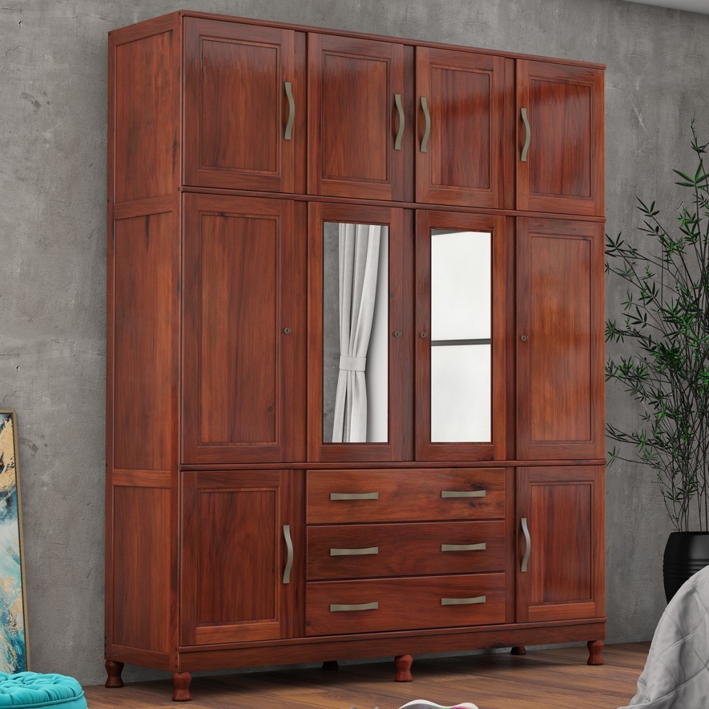 Guarda-Roupa Casal Paris 10 Portas 3 Gavetas com Espelho Madeira Maciça Mogano 369 - Lanes - Home & Living