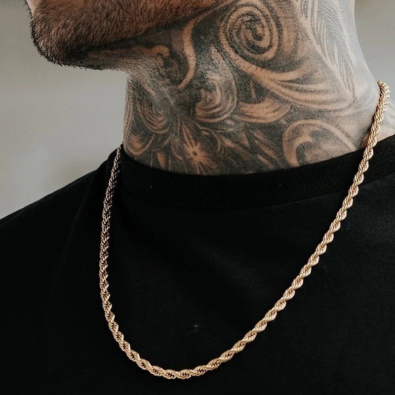 1 Peça Corrente Torcida Estilo Corda Fashion Moda Masculina Fashion Joias açoinoxidavel dourada ou prata unissex