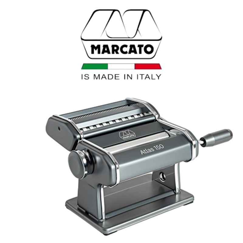 Máquina Macarrão Manual Marcato Atlas 150 Cinza Cilindro Inox Massa Caseira Acessórios 3 Tipos Lasanha Fettuccine Taglio