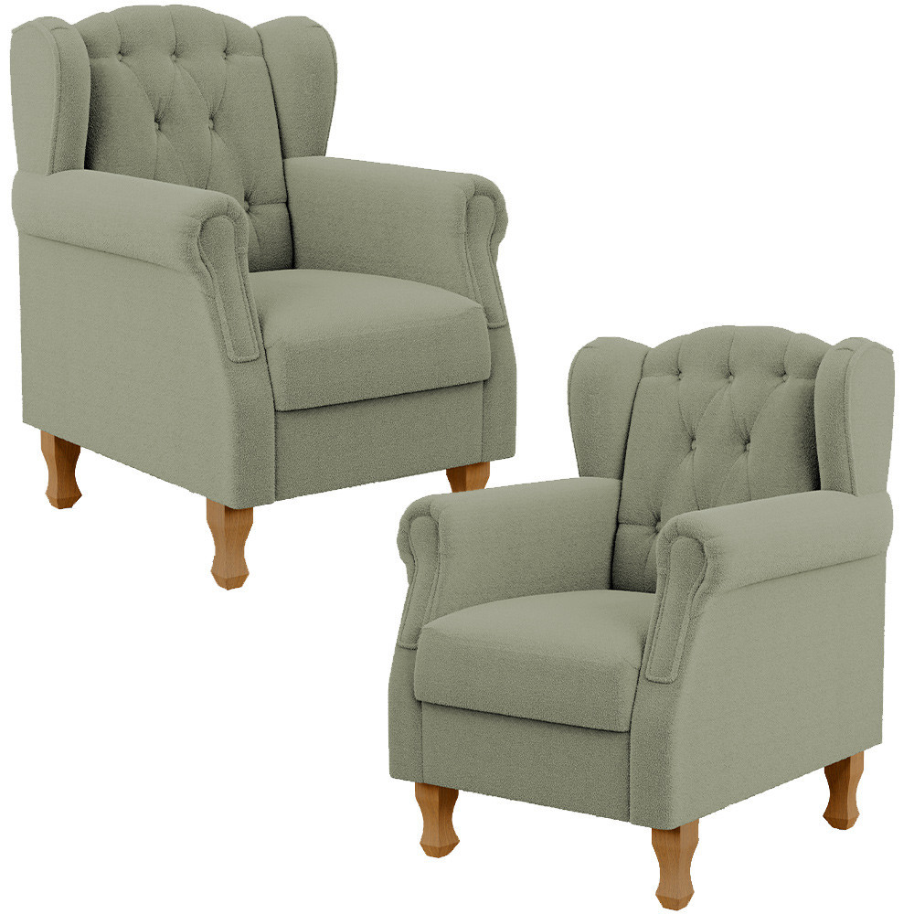 Kit 02 Poltronas Decorativa Para Sala De Estar Yara P02 Bouclê Oliva - Lyam Decor em Oferta na Shopee
