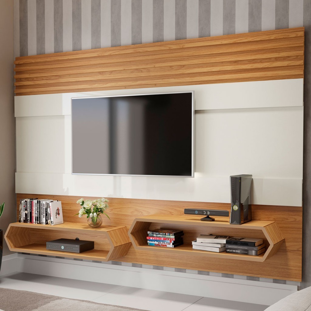 Painel para TV Até 65 Polegadas Colméia Off White/Freijó - Panorama Móveis em Oferta na Shopee