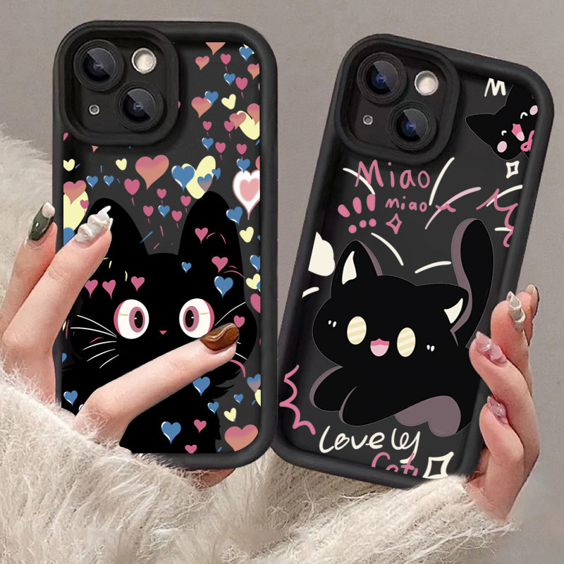 Capa De Silicone À Prova De Choque Para Samsung Galaxy A35 A55 A54 A34 A14 A05 A15 A05S A33 A53 A52 A52S A32 A23 A51 Cartoon Gato Fofo Coração De Amor Colorido