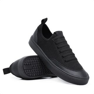 Tênis Casual Cano Baixo Sapatênis Masculino Preto Cadarço Elástico Calce Fácil Confortável