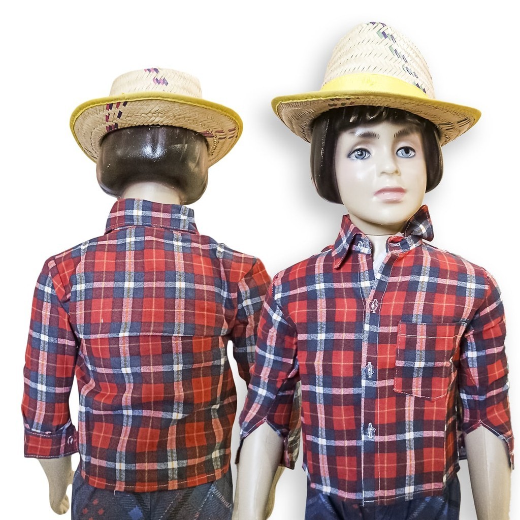 Camisa Festa Junina Baby Xadrez com Retalho e Lenço