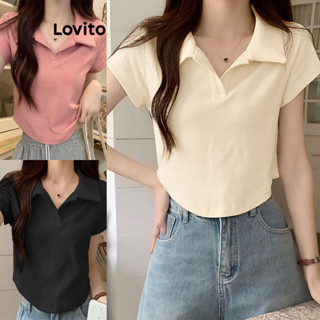 Lovito Casual Camiseta Feminina Lisa Básica de Malha Waffle com Bainha de Lenço LNE27015 (Multicolorido)