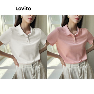 Lovito Camiseta com Botões Frontais e Cropped para Mulheres LBE04023 (Multicolorido)