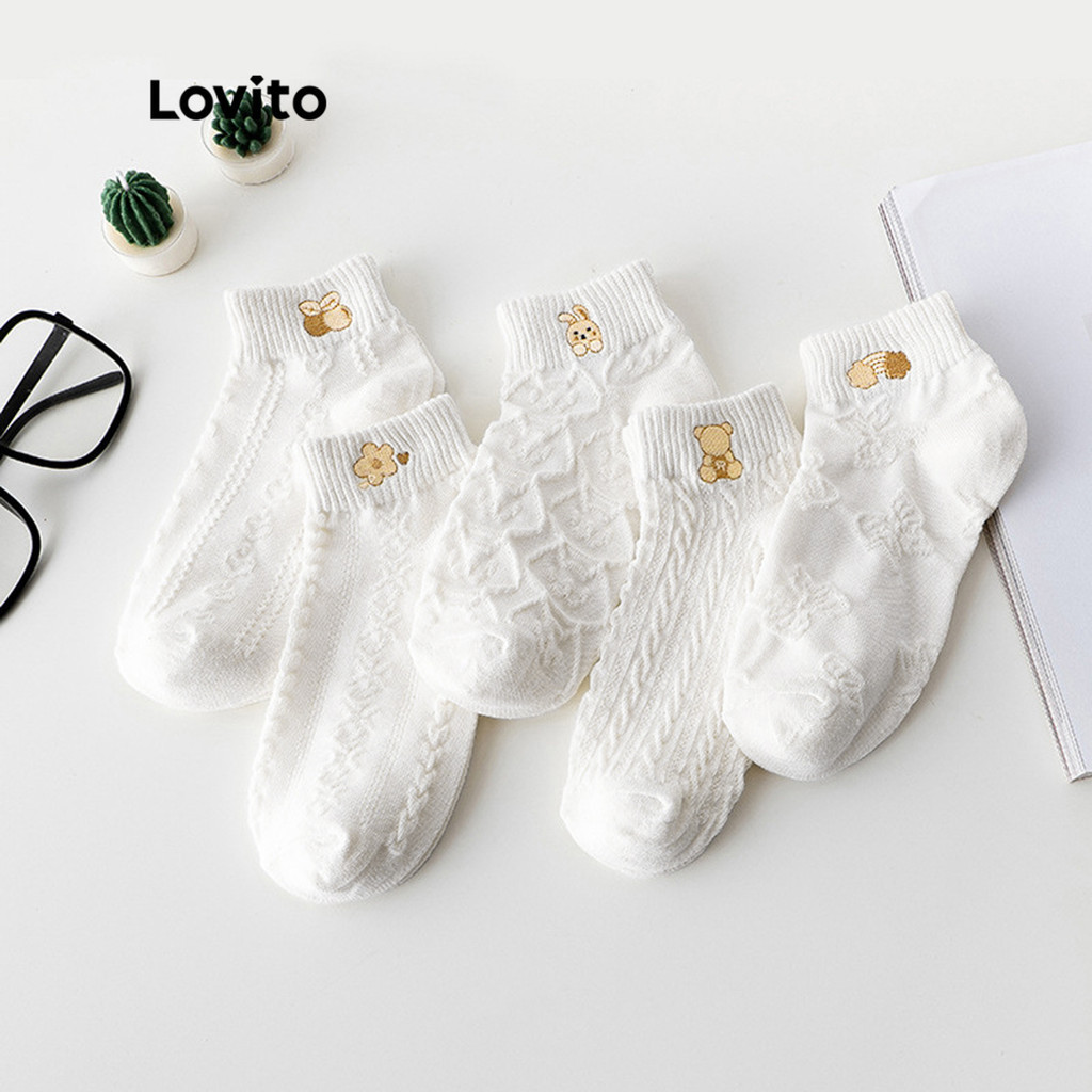 Lovito Casual Meias Femininas de Animal 5 Pares LNA15014 (Multicor)