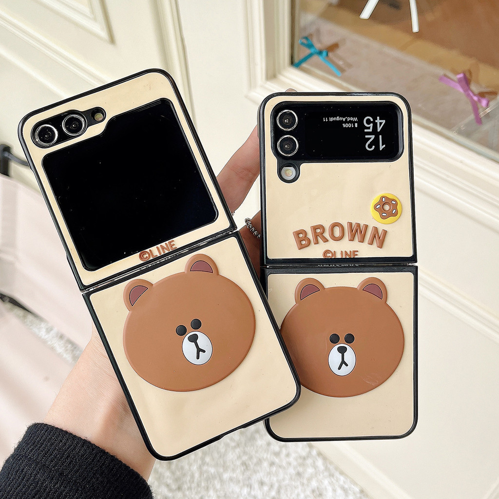 Urso tridimensional de desenho animado adequado para Samsung Galaxy Z Fold5 /4 caixa Tela dobrável Galaxy Z Flip5 /4 caixa resistente a choques