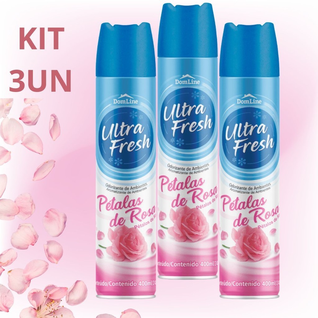 Kit 3x Cheirinho de Ambientes Petala de Rosas Neutralizador de Odores UltraFresh 400ml