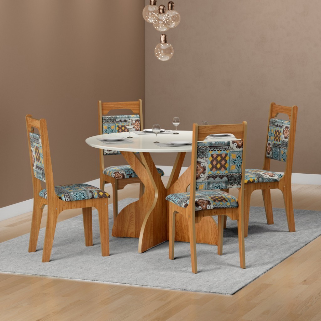 Mesa de Jantar Redonda 6 Lugares Basic Off White/Freijó - Dalla Costa em Oferta na Shopee