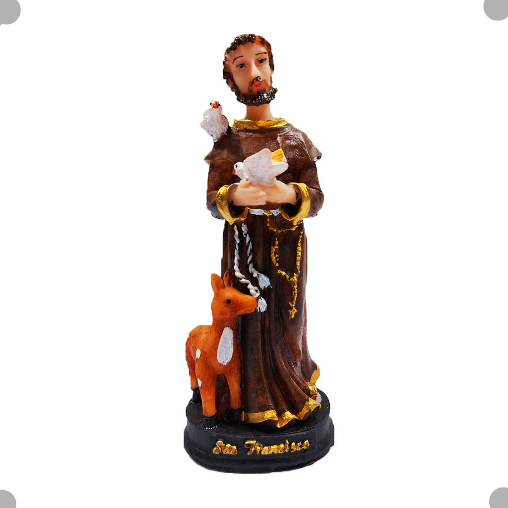 Estátua Religiosa de São Francisco De Assis Escultura Sacra Em Resina Imagem 15 Cm Top Pintura Feita a Mão
